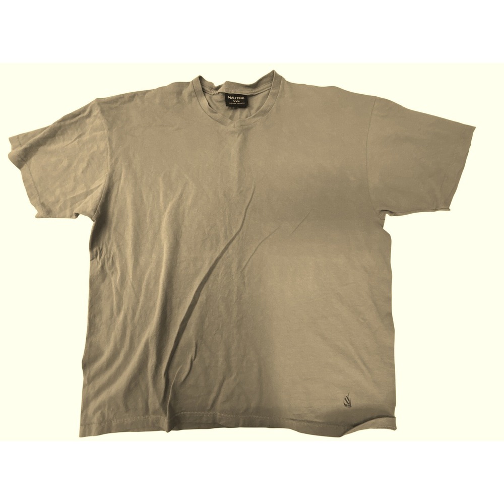 Nautica Mens 2XL V-Neck T-Shirt Tan‎ Cotton Short Sleeve Logo Tee